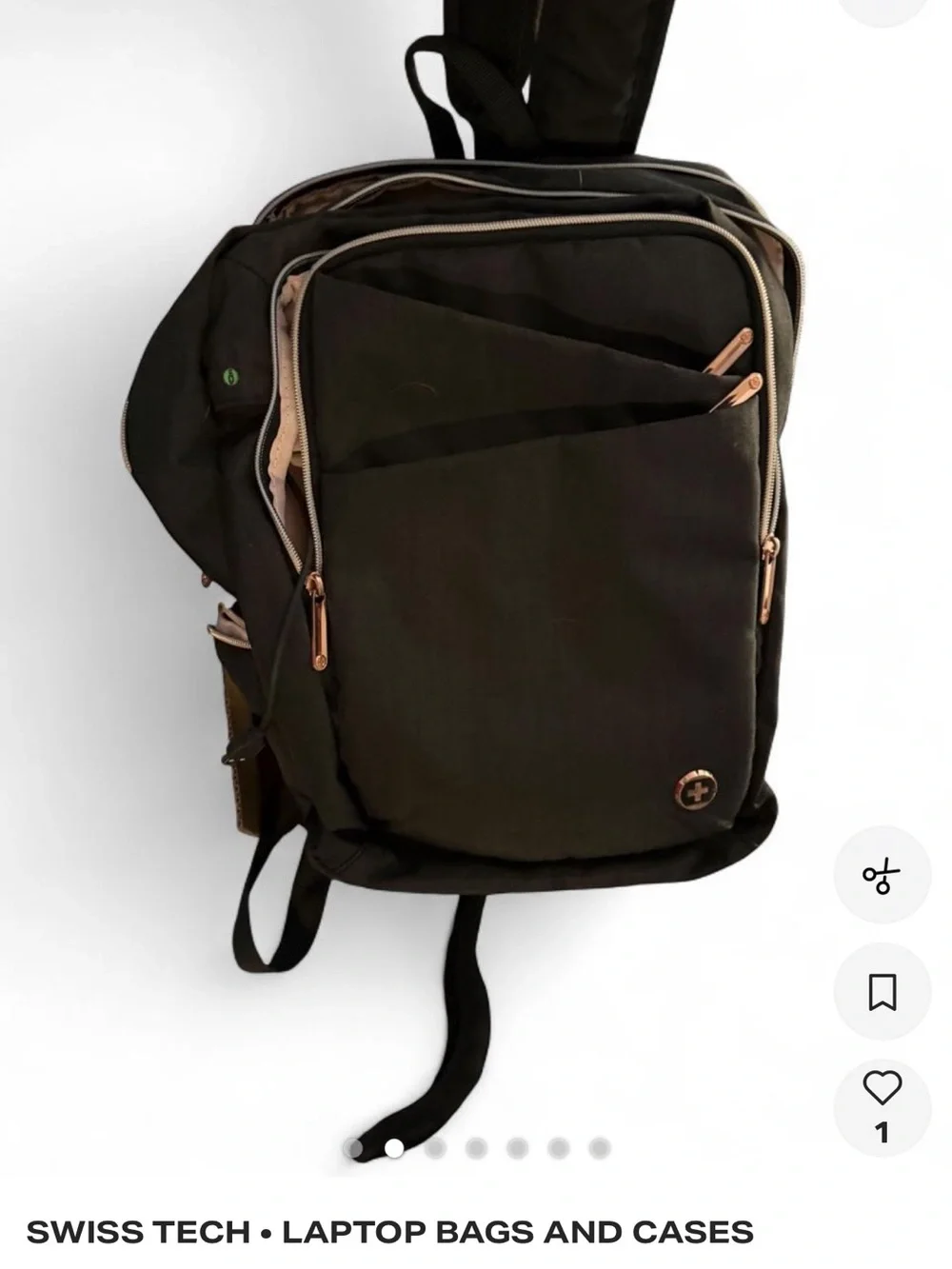 Swiss Tech Black Backpack with Rose-Gold Accents